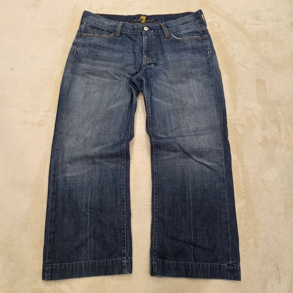 7 For All Mankind DOJO Cropped Wide Leg Jeans Size 32 Medium Wash Made in USA
